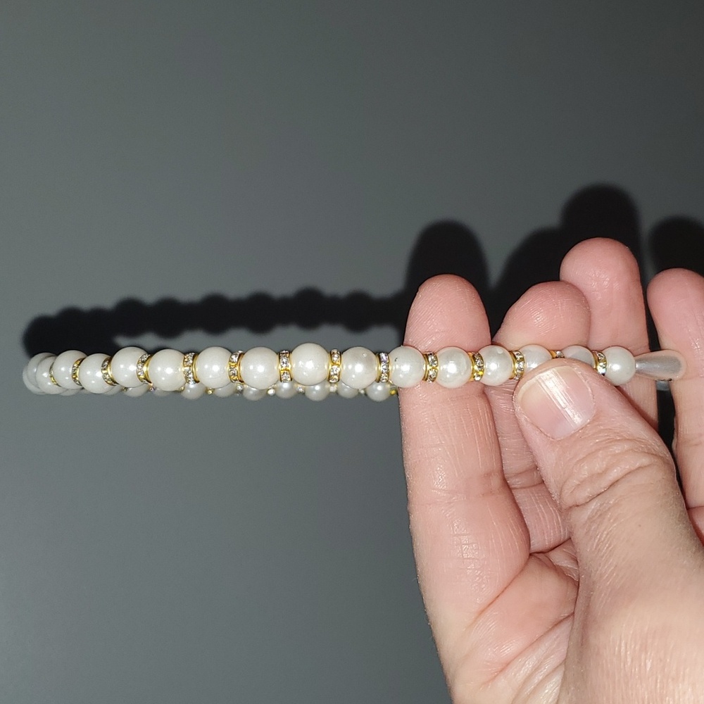 New boutique handmade rhinestone pearl flexible headband white - Picture 2 of 6